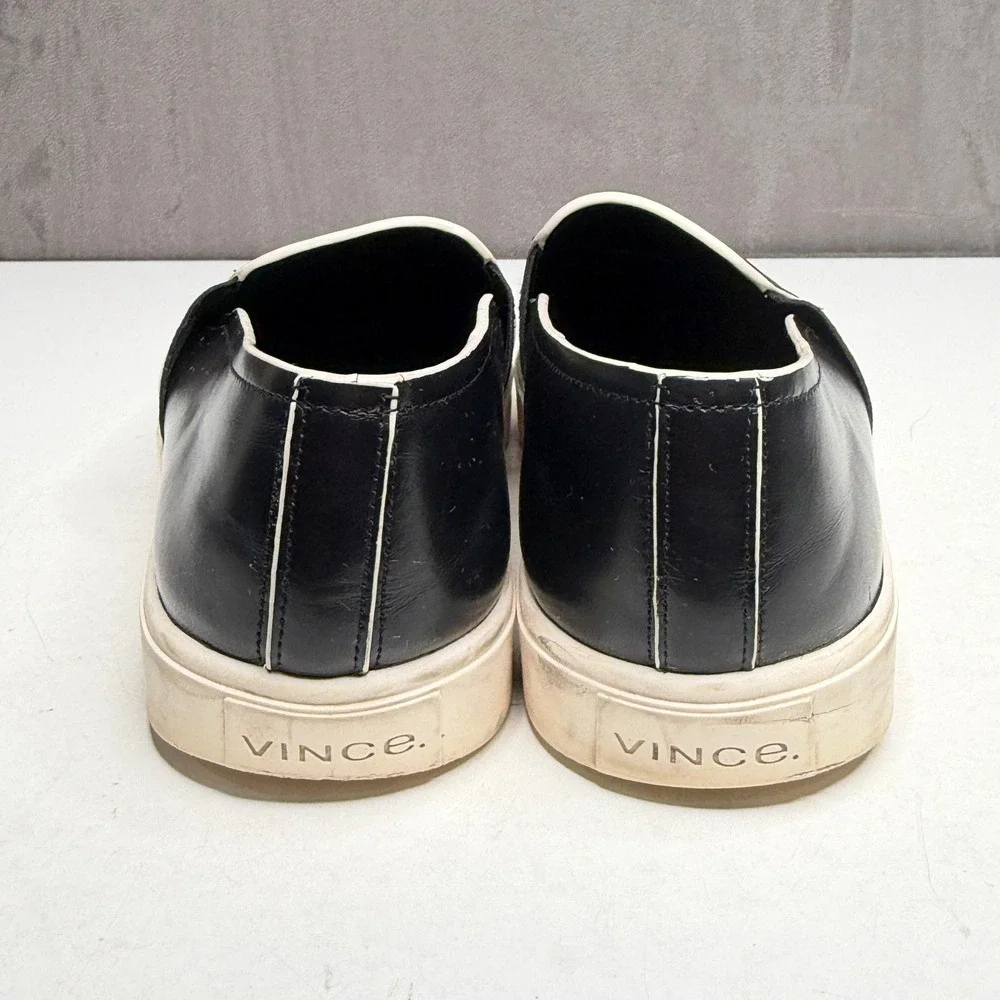 Vince Blair Slip On Sneakers Womens 7 Black‎ Leather Contrast Trim Flat Shoes